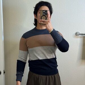 Club Monaco Men's Colorblock Sweater - Navy, Gray, and Brown